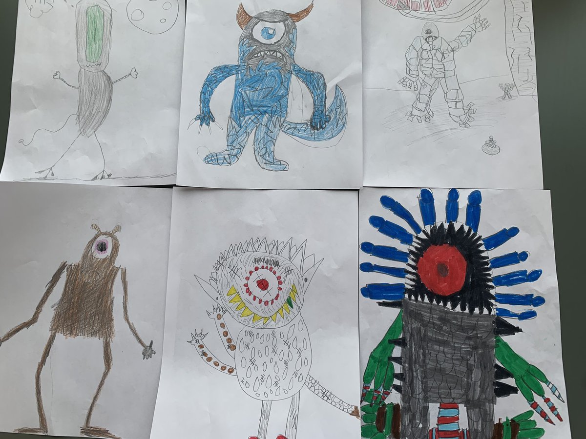 BaggioSandy's tweet photo. My students are loving The Alien Adventures of Finn Caspian podcast! After listening, students used their listening and creating skills to draw their interpretation of what the alien dwellers look like! #sccdsb @MericiCs @FinnCaspian https://t.co/9NlCtA9agi