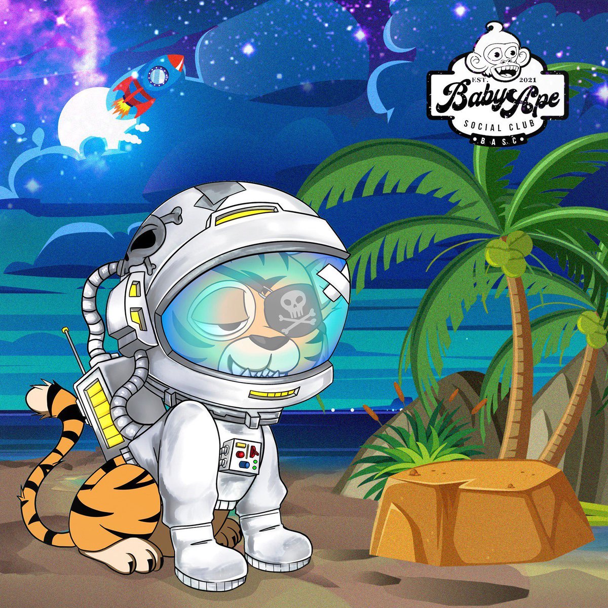 Space Pirate Baby Tiger, one of the 12 Legendary 1/1's, has landed on the Dab Island 🌘

Excited to see which Baby Ape holders will receive this one for free after the snapshot on January 21st...

It's a random airdrop, so any delisted Baby Ape can adopt this Baby Tiger 😉 #BASC