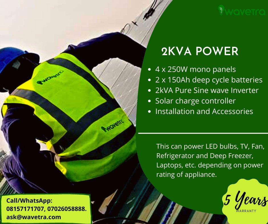 💰 Looking for a steal? 2kVA Solar power system plan plus installation in Nigeria is now selling at ₦962,850.00 💰
👉 Product by Wavetra Energy 👈
 Grab it ASAP shortlink.store/Aeh07JcP_A