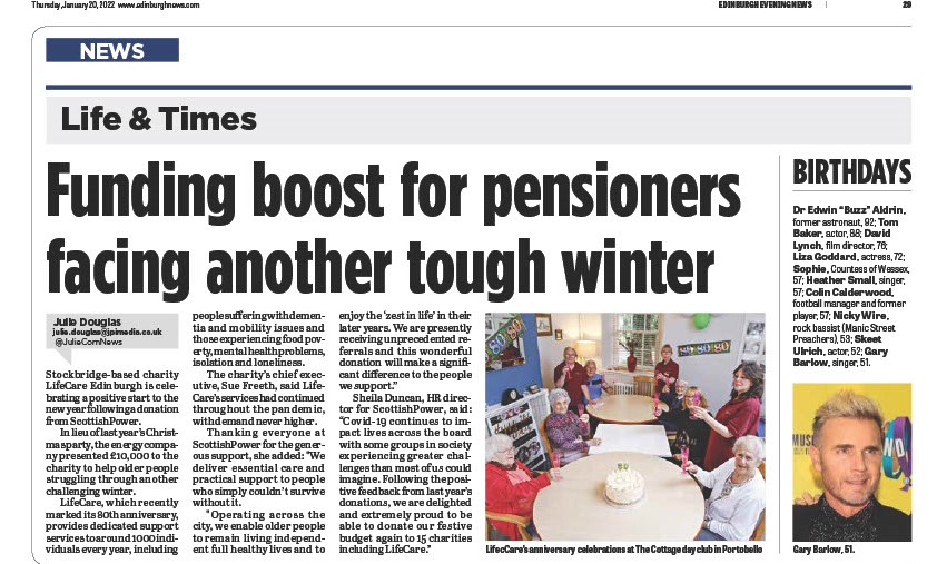 Lovely article in the Edinburgh Evening News today about the wonderful donation of £10,000 given by <a href="/ScottishPower/">ScottishPower</a> recently.  We can't thank them enough for their generosity.  Thank you also to <a href="/JulieComNews/">Julie Douglas</a> for including us.  Fab photo of the staff and clients of The Cottage.
