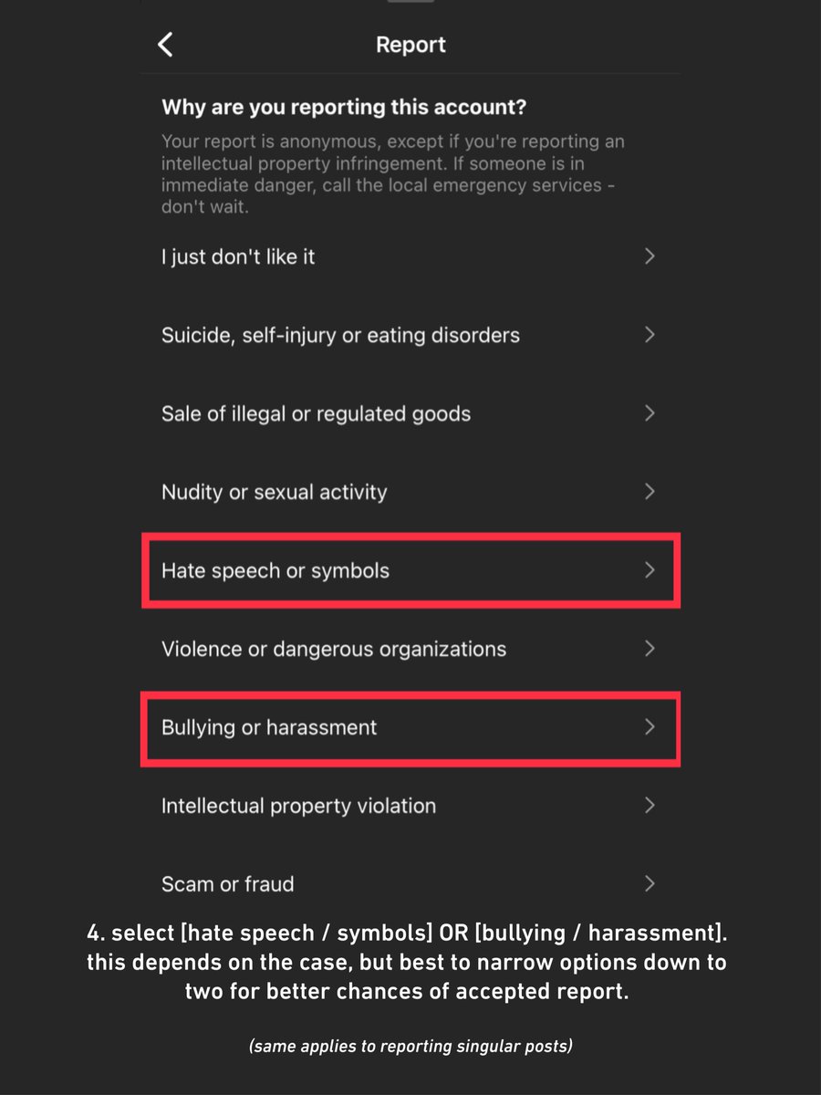 [REPORTING ON IG]

while waiting for response from the agency, let’s do our part as we can. please follow accordingly when reporting malicious accounts / posts on IG. 

<a href="/hookent3/">고</a> please listen to the fans’ complaints and concerns.