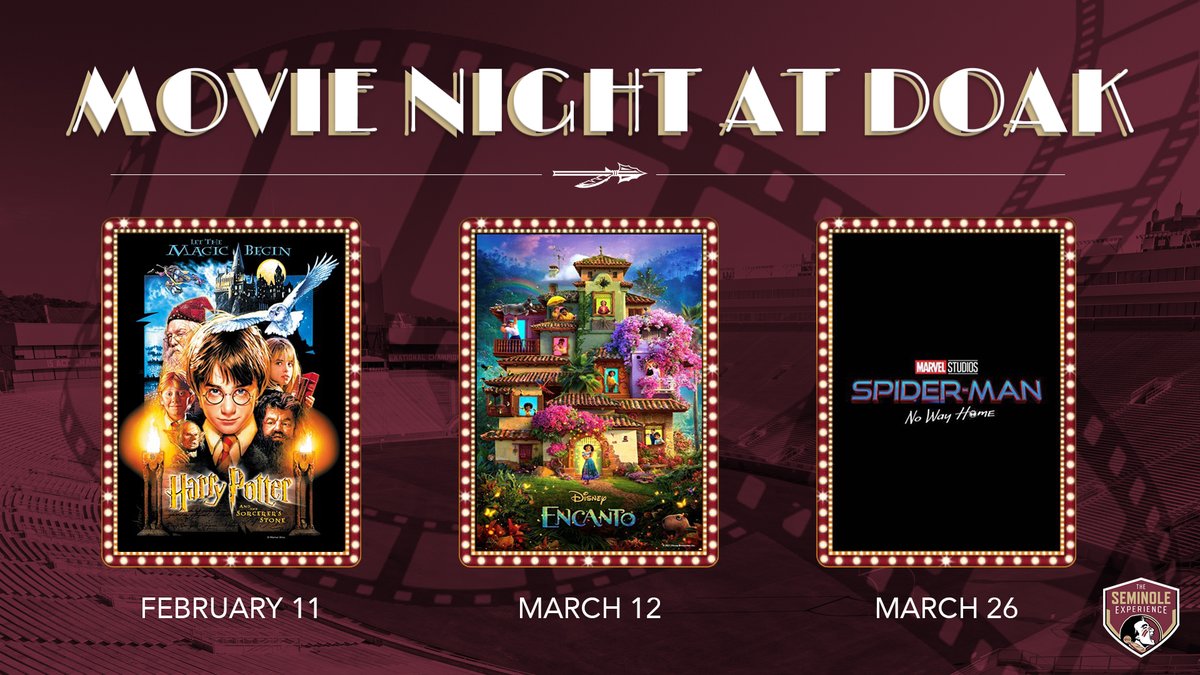 SeminoleEvents's tweet photo. Movie Night at Doak returns! 🏈🍿 Tickets are now available for our spring series!

🎟:: https://t.co/TG1TFhyTcA https://t.co/bweQQO0qnB