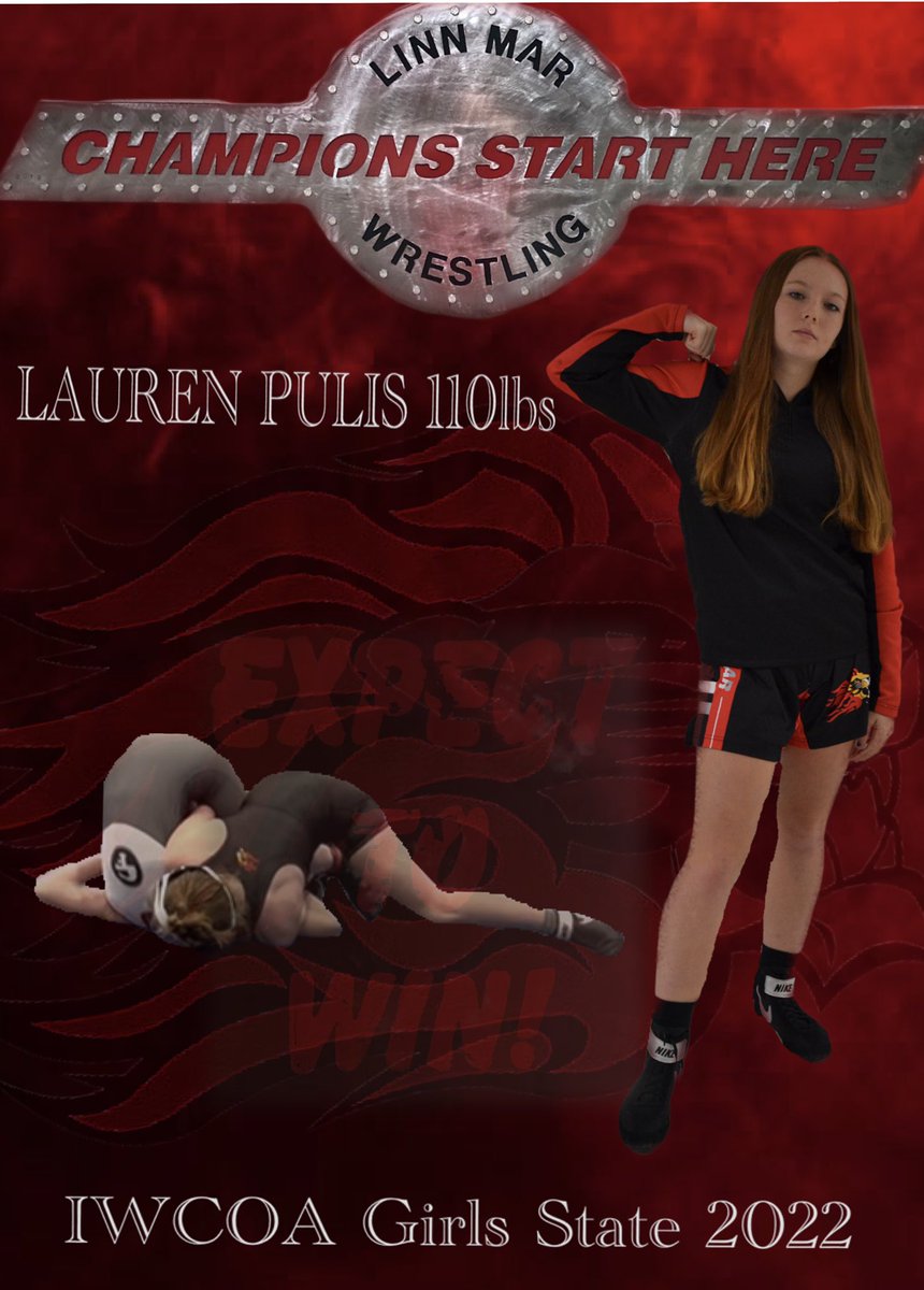 LM_W_Wrestling's tweet photo. At 110lbs we have junior Lauren Pulis, a 3rd year HS wrestler, the OG of LM Women’s Wrestling.  
#trailblazer @PulisLauren https://t.co/KRLvvSviAn