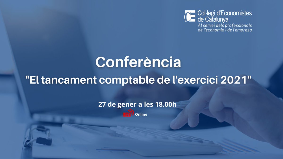 [AGENDA] El 27 de gener a les 18H la Comissió de #Comptabilitat CEC-ACCID organitza una conferència #online centrada en el Tancament Comptable de l'exercici 2021 de la mà de <a href="/gemma_soligo/">Gemma Soligó</a>. Inscripció gratuïta i oberta a tothom! bit.ly/3ImwmyB