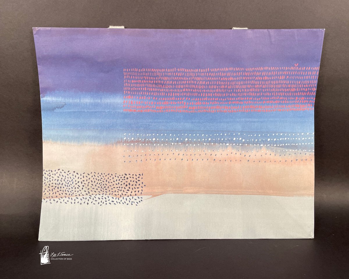 23/365: Not all bags reveal the artists behind their creation: this unsigned bag features an abstract design of a watercolor ombre pattern reminiscent of a sandy beach with deep blue sky that is overlayed with patterns of dots.