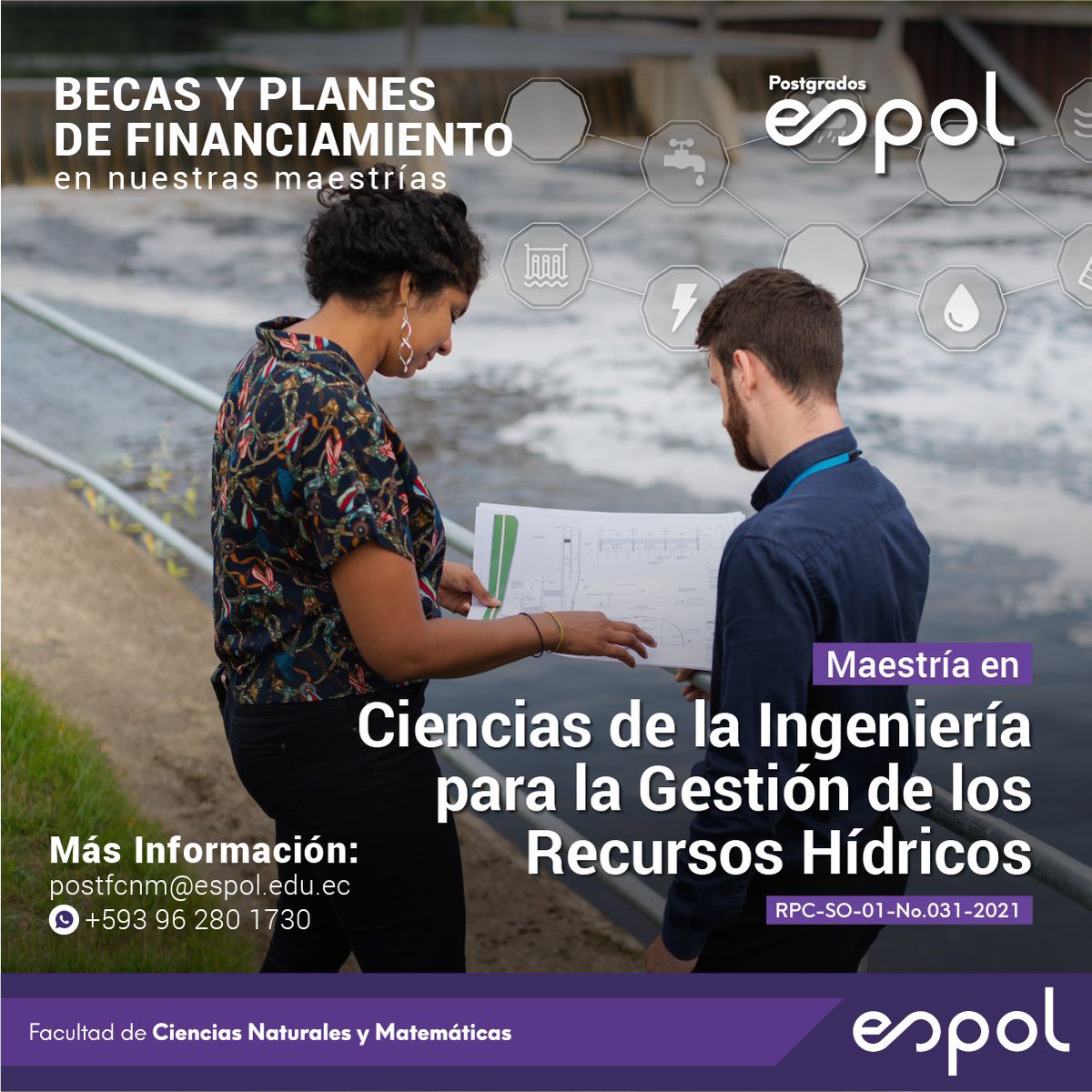 La Maestría en Ciencias de la Ingeniería para la Gestión de los Recursos Hídricos de la @ESPOL, es un programa inter-institucional con reconocida experiencia en áreas de investigación en recursos hídricos y acceso a facilidades tecnológicas. bit.ly/MaestriasFCNM ¡Postúlate!