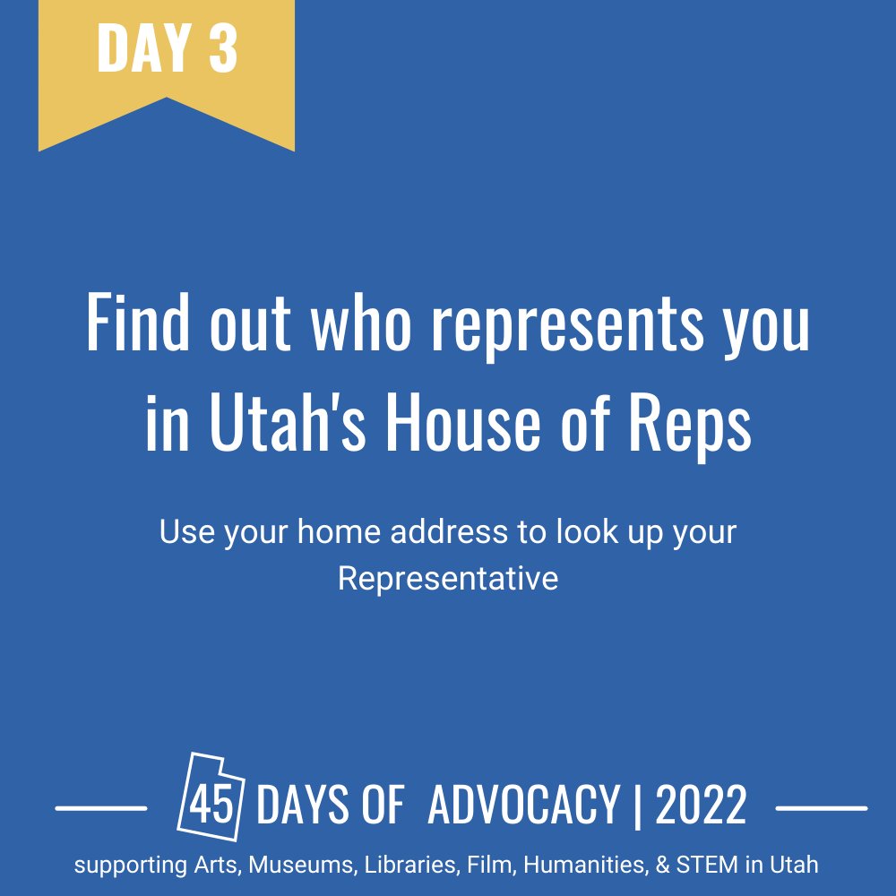 utculture's tweet photo. Day 3! Use the Utah Legislature's website to find who represents you in the Utah House of Representatives. See your Representatives' contact info and introduce yourself today.
https://t.co/7XWLHkw1OG
#UTCulture #UtahMuseums #STEMUtah #utleg #utpol https://t.co/p5zjB5eFtf
