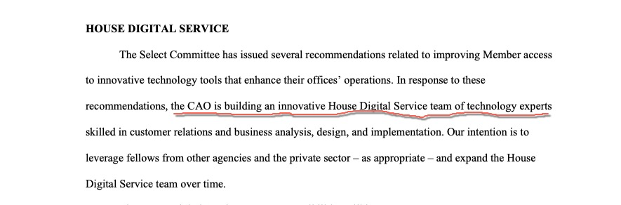 Today the House announced it's creating a House Digital Service. 

You won't see it in any flashy press releases or headlines, but it's a big, big deal and a direct result of the great work of our Congressional Digital Service Fellows. 

Super proud of this progress.🙂