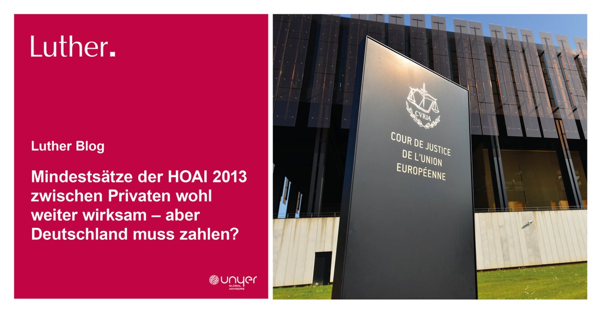 Der #EuGH hat entschieden, dass das #Unionsrecht nationale Gerichte nicht dazu verpflichtet, die Mindest- und Höchstsätze der HOAI 2013 unangewendet zu lassen, wenn es um Verträge zwischen Privatpersonen geht. Näheres in unserem Blog: lnkd.in/eXHHJnsT