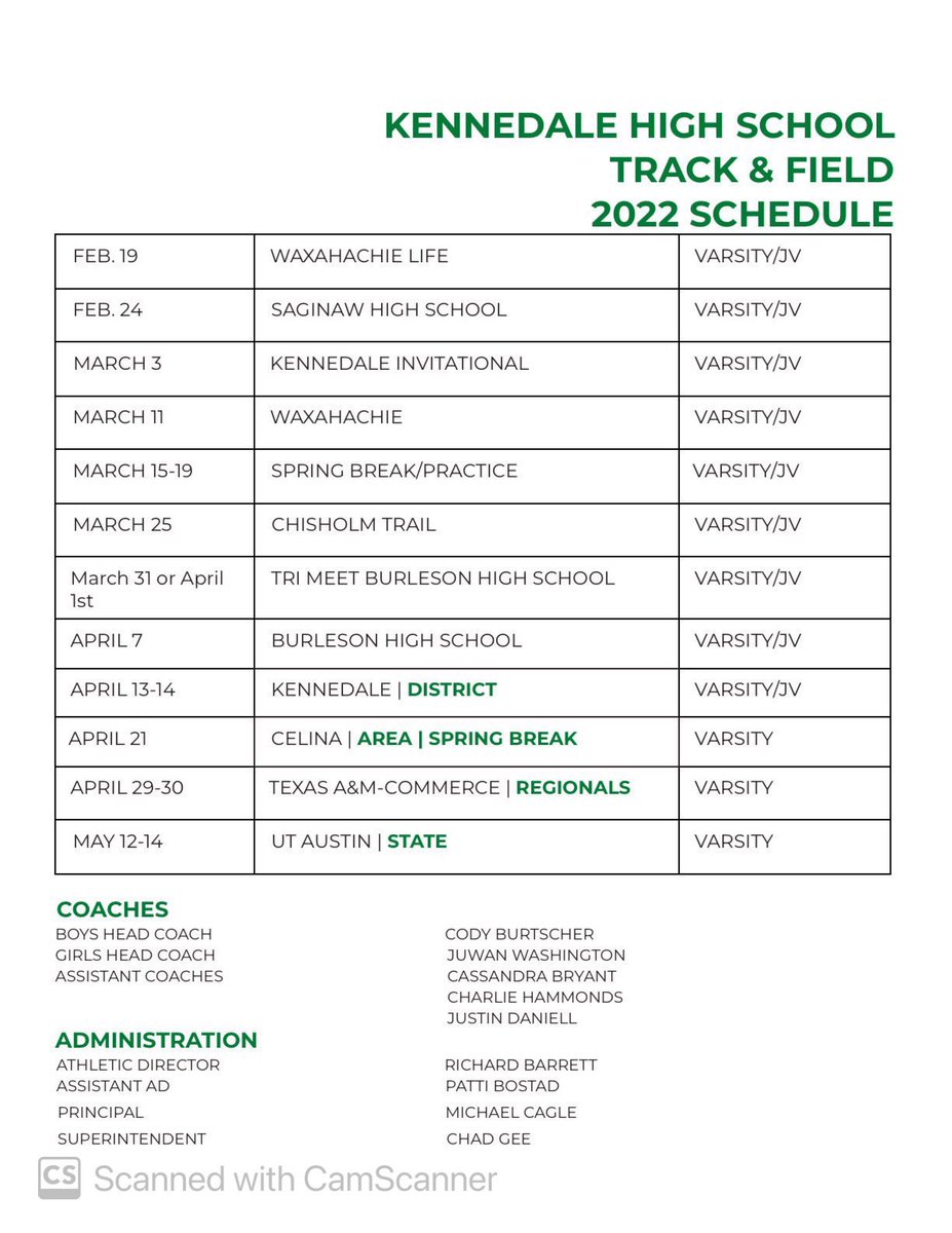 2022 Wildcat Track Schedule 
- Later meet dates subject to change. First 5 meet dates are set