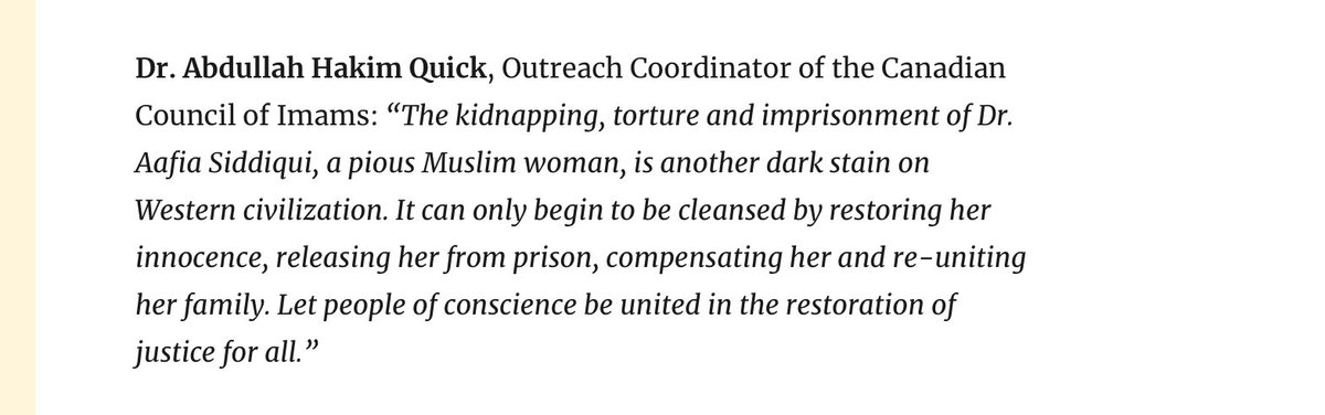 DavidGOuellette's tweet photo. La libération de la terroriste Aafia Siddiqui que voulait libérer en prenant des Juifs en otages Malik Siddiqui est une cause célèbre. Sur le site de la Fondation Siddiqui on apprend que le Conseil des imams canadiens a aussi pris fait et cause pour elle. https://t.co/COvoSjRKYQ https://t.co/J5ijQVmZVP