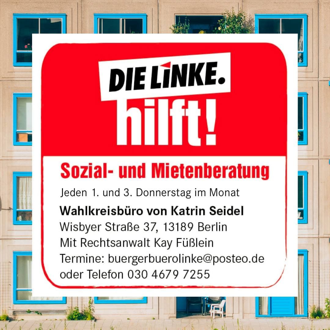 Wir kennen da jemanden...

Viele Menschen haben Probleme mit ihren Vermieter*innen, Behörden oder Arbeitgeber*innen. Wir wollen helfen! 
Dafür informieren wir regelmäßig über kostenlose #Sozialberatung.
Heute unsere erste Info: Mietrechtsberatung!
Gerne teilen &amp; anderen helfen ✊