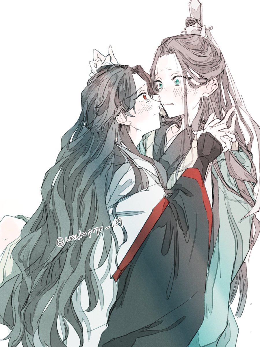 chinese clothes long hair 2boys yaoi multiple boys blush red eyes  illustration images