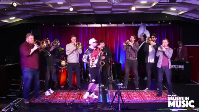 LowellAaronC's tweet photo. Enjoying listening to this funky, modern group @RenegadeBrass band of wind and rhythm section musicians.  @NAMMShow @NAMM 

Almost want to dance, but I'm dancing with my fingers and mind... (And this is amazing because I generally don't like Rap.)

#loveNAMM #GlobalLiveStream https://t.co/oQtVZ0RRiX