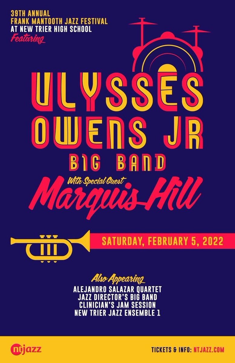 Looking forward to the 1st Big Band Gig of 2022 with my band and Marquis Hill in Winnetka at New Trier High School!!
#AroundtheWorldwithU #uojbigband