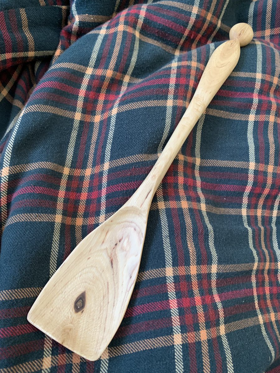 PhilGargan's tweet image. A good sized #spatula or #cookingspoon this time in #hophornbeam . I have several blanks in the deep freezer which I pull out to carve while watching #cricket. ( what’s that I hear my local friends say😂)