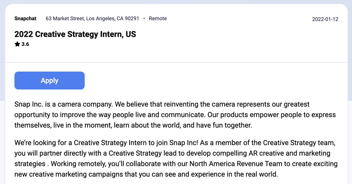dayrows's tweet image. Creative Strategy Intern | Snapchat
dayrows.com/vacancy/4220

#dayrows #remoteintern #remotejobs #snapchat #internship