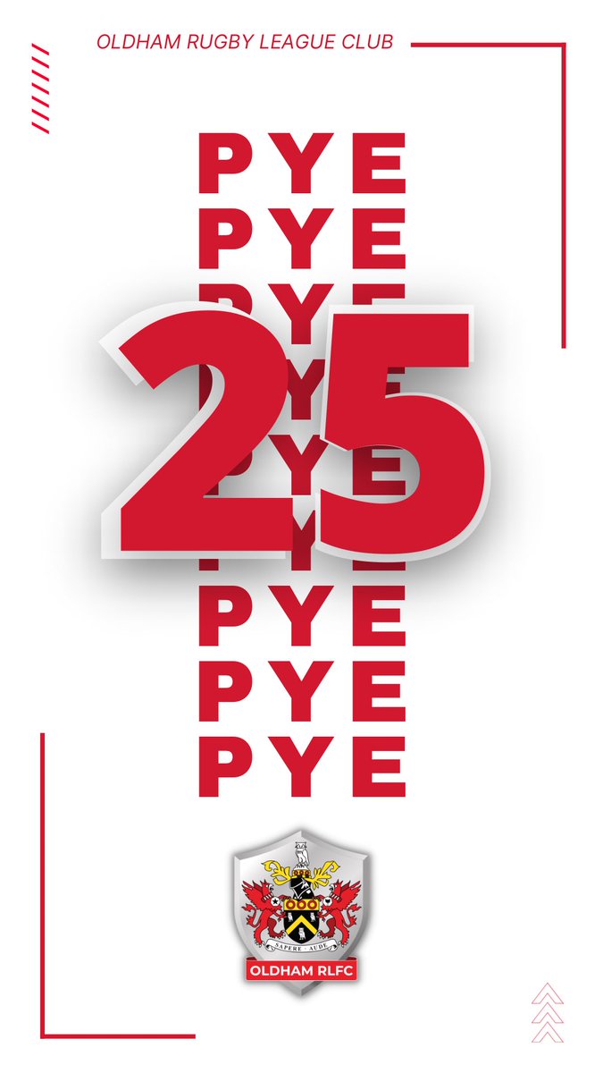 NUMBER 25 | <a href="/jamiedp10/">Jamie Pye</a> 

Jamie is available to sponsor for the 2022 <a href="/Betfred/">Betfred</a> League 1 Season! 💪

🔴⚪️

#OldhamRL2022 #YedsTogether