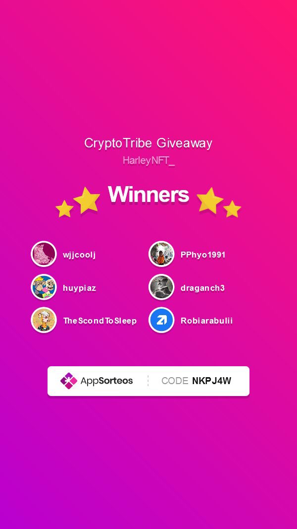 🏆 @CryptoTribeNFT NFT winner !

👏 Congrats to @wjjcoolj !

✨ WL winners !

@pphyo1991 @huypiaz @draganch3 @TheScondToSleep @Robiarabulii !

✔️ app-sorteos.com/w/NKPJ4W

🎉Plase send a message to the project you win.