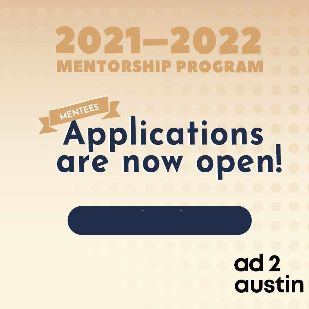 ad2austin's tweet photo. Friendly reminder in case you forgot to apply to be a mentee!

Join us  for the chance to meet a mentor and gain a personal connection to the Austin Ad industry. 

Otherwise you'll have to wait a whole other year, and who has time for that? 

https://t.co/b0OtVopRwr https://t.co/oYhQxmUmg9