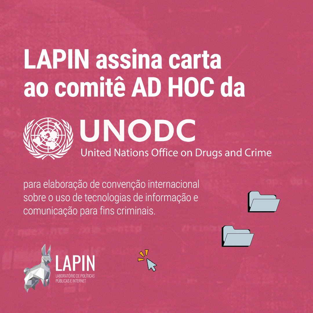 LAPIN (@lapinbr) on Twitter photo LAPIN assina carta endereçada a <a href="/UNODC/">UN Office on Drugs & Crime</a> solicitando que inclua a proteção para jornalistas, denunciantes, dissidentes políticos, pesquisadores de segurança e defensores dos direitos humanos em casos de crimes cibernéticos.
Você pode ler a carta aqui: tinyurl.com/ycmf5kd5 LAPIN assina carta endereçada a <a href="/UNODC/">UN Office on Drugs & Crime</a> solicitando que inclua a proteção para jornalistas, denunciantes, dissidentes políticos, pesquisadores de segurança e defensores dos direitos humanos em casos de crimes cibernéticos.
Você pode ler a carta aqui: tinyurl.com/ycmf5kd5