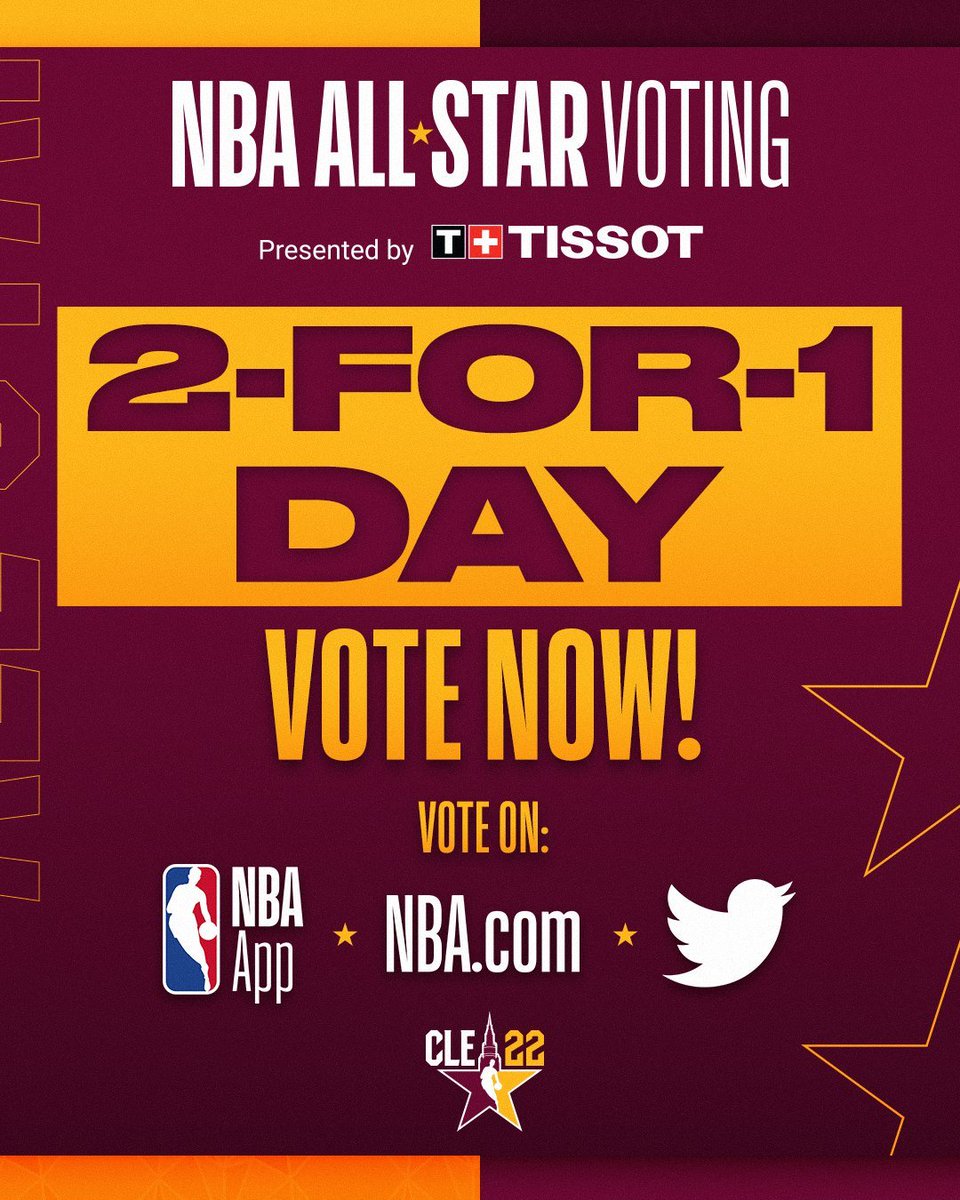 ÚLTIMO DÍA de 2x1 en el voto para el All-Star:

1 RT = 2 votos

#LeBronJames 👑 #NBAAllStar ⭐️
