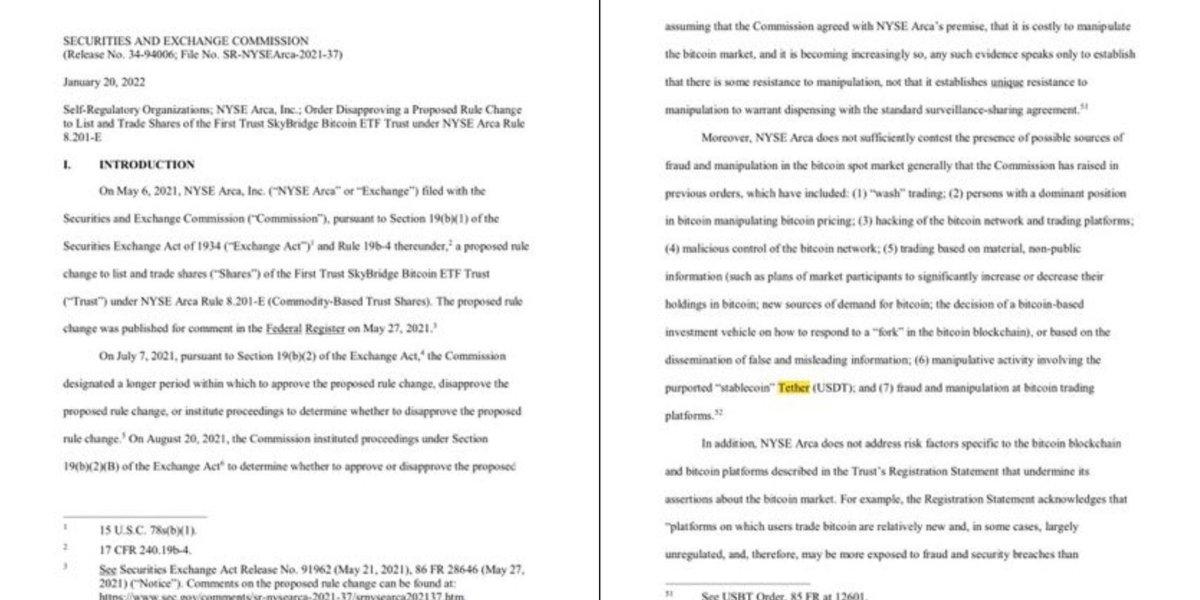 wallstreetpro's tweet photo. 🚨 BREAKING: Here we go again. #SEC denies yet another #Bitcoin Spot ETF. The reasons are the same, including the possible manipulation of price using #stablecoins such as #Tether! #Retweet https://t.co/TnssbtvZwq