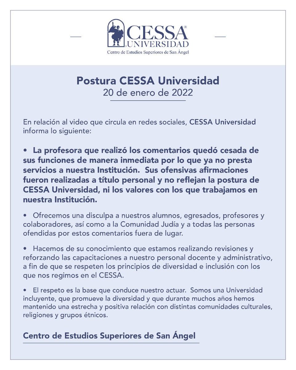 El respeto, la inclusión y la diversidad son los valores que conducen nuestro actuar. Informamos sobre las acciones tomadas por nuestra Institución ante este caso inaceptable.