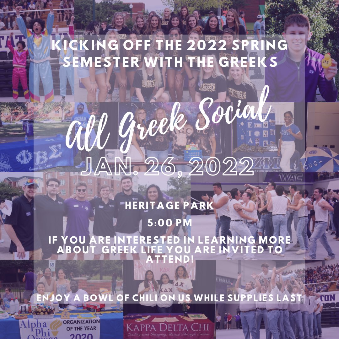 HAPPY PURPLE THURSDAY TEXANS! Next Wednesday the CLSO will be hosting the All Greek Social at 5pm in Heritage Park. We hope to see all Greeks and those interested in Greek Life there!