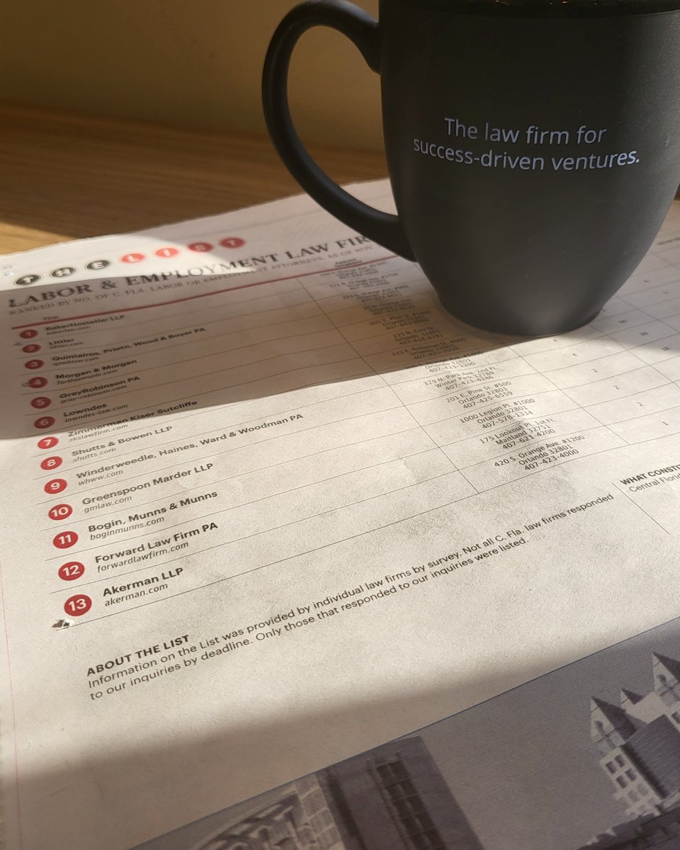 forwardlawfirm's tweet photo. We're so proud to be the only boutique law firm to make The List in the Orlando Business Journal. Not only do our attorneys handle your business' labor and employment needs, but we're here to help you with a wide range of other business law services. https://t.co/62qsh4v48i