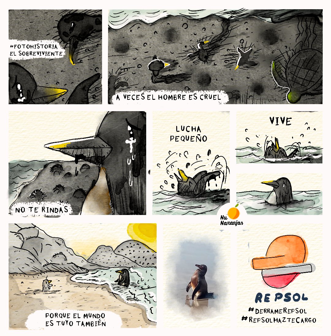 Oceana_Peru's tweet photo. 🆘¡Hoy es el Día de la Concientización por los Pingüinos! Comparte esta #ilustración que retrata el duro golpe que ha recibido esta especie a causa del derrame de petróleo de #REPSOL en #Ventanilla. 

✍🏻Ilustración de #nunaranjas. 

#RepsolHazteCargo https://t.co/xQPHhILhDT