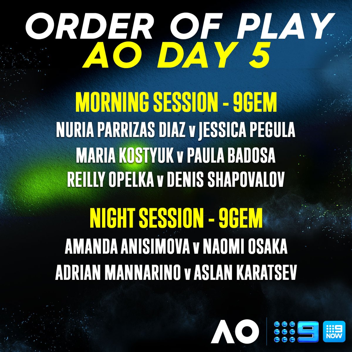 Plenty of top seeds go head-to-head as the third round gets underway! Here's today's tennis line-up. 👇 #AusOpen - Live on 9Gem and 9Now