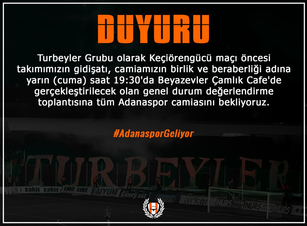 📢 Tüm camiamızı bekliyoruz.
#AdanasporGeliyor