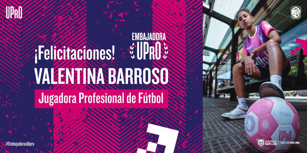 uprosanluis's tweet photo. ¡Felicitaciones a nuestra embajadora Valentina Barroso por la firma de su primer contrato profesional en el Club A. Independiente! 🤩

Premio al esfuerzo, talento y compromiso, valores que compartimos en la Universidad de Oficios más importante Latinoamérica 💜 #EmbajadoraUPRO https://t.co/HpVq6XZE3r