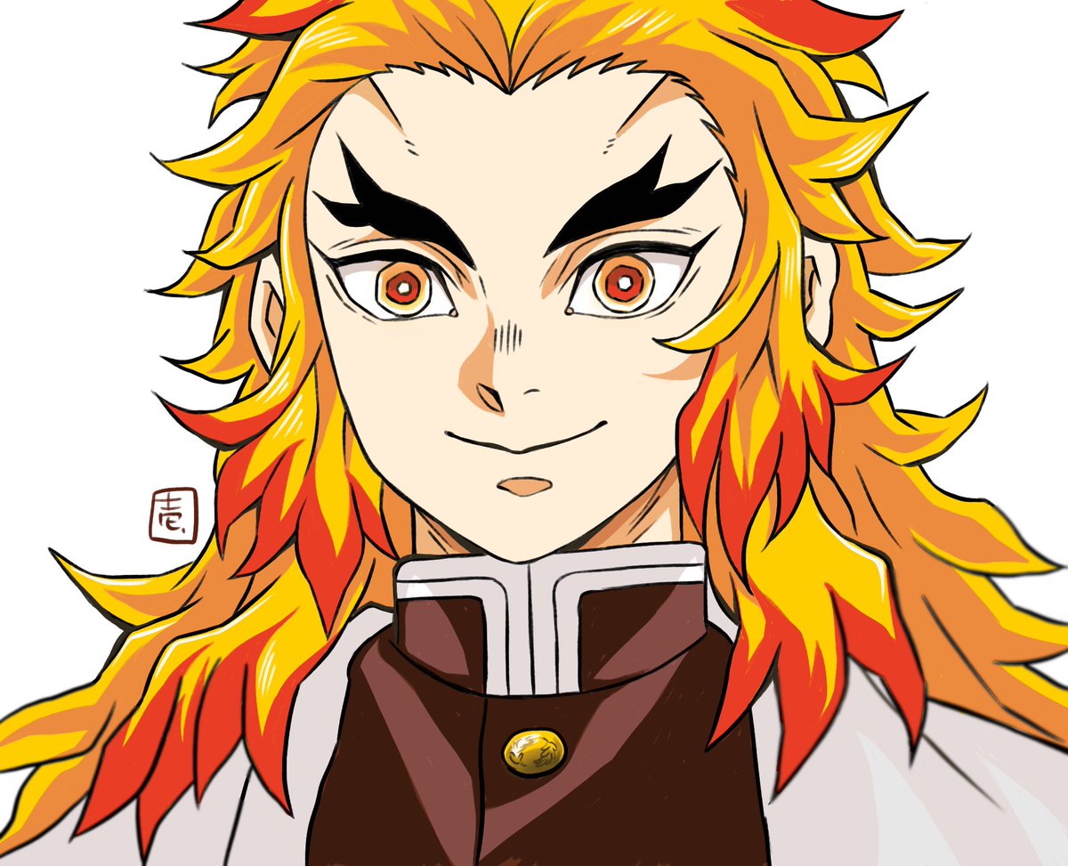rengoku kyoujurou 1boy demon slayer uniform male focus solo forked eyebrows smile red hair  illustration images