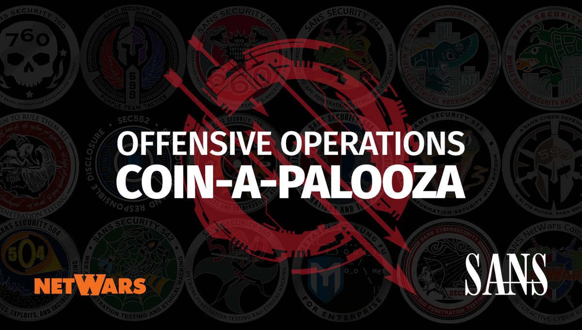 SANSOffensive's tweet photo. Just 2 events this year! π²
After #SANSPenTestAustin starting March 28th there's only #SANSHackFest in Nov. Don't miss your opportunity for #CoinAPalooza & the chance to earn up to 5 SANS #OffensiveOps coins! π₯
Check out SANS Pen Test Austin 2022 here: https://t.co/v81bpBLYPX https://t.co/X9N6Dv1Wy2
