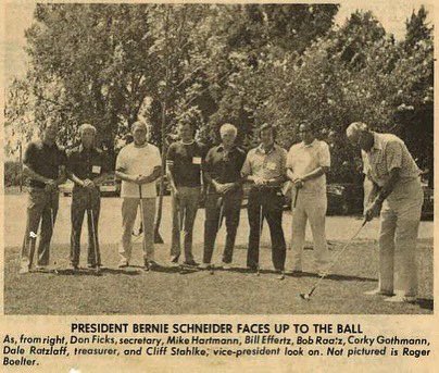 When Island View first opened in 1959, it was a nine-hole course.  The back nine was added in 1974.  Here’s a photo of Island View’s Board of Directors, getting ready to tee off on the inaugural round of 18 holes. #tbt