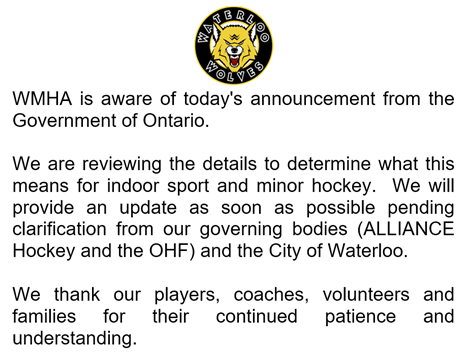 WMHA statement on Jan 20th Ontario Government announcement: