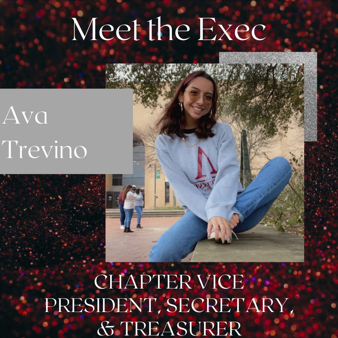🌙 Introducing our Spring 2022 Executive Board! 🌙

Meet our Chapter Vice President, Secretary, and Treasurer Ava Trevino! Check out our insta story to learn more about her! ❤️