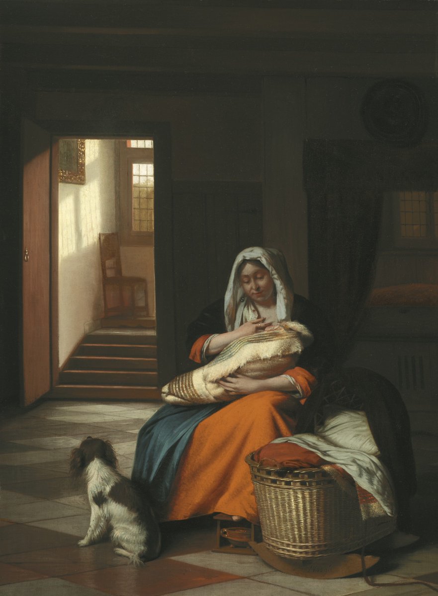 Interieur met een vrouw die een kind de borst geeft (1675)
Pieter de Hooch