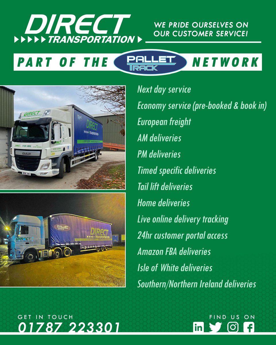 Directtranspor1's tweet photo. We are proudly part of the @PalletTrack network - get in touch for any services 👇🏼
#DirectTransportation #DT #Transport #PalletTrack 🚛 https://t.co/nBn0ETvfyq