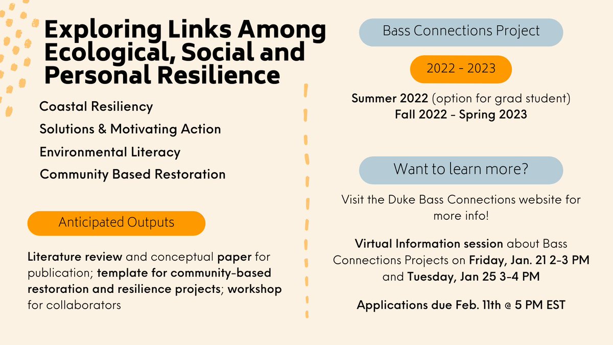 Interested in resiliency? Want to participate in a community focused interdisciplinary project? Consider applying for this Bass Connections Project co-lead by our own Liz DeMattia. Let us know if you have any questions!