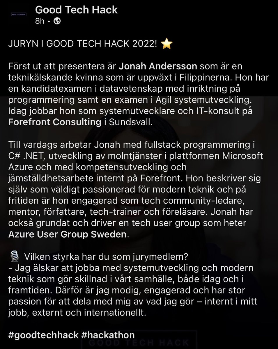 cjkodare's tweet photo. Today, Iâm officially announced as one of the tech jury of Good Tech Hack 2022 happening digitally on Feb 25-26th! Itâs an honor to be part of this tech event for the first time. Looking forward to it! đ
Are you in Sweden? Interested?
https://t.co/4ZHHj1zNHV
#goodtechhack https://t.co/Ka8m73sthy