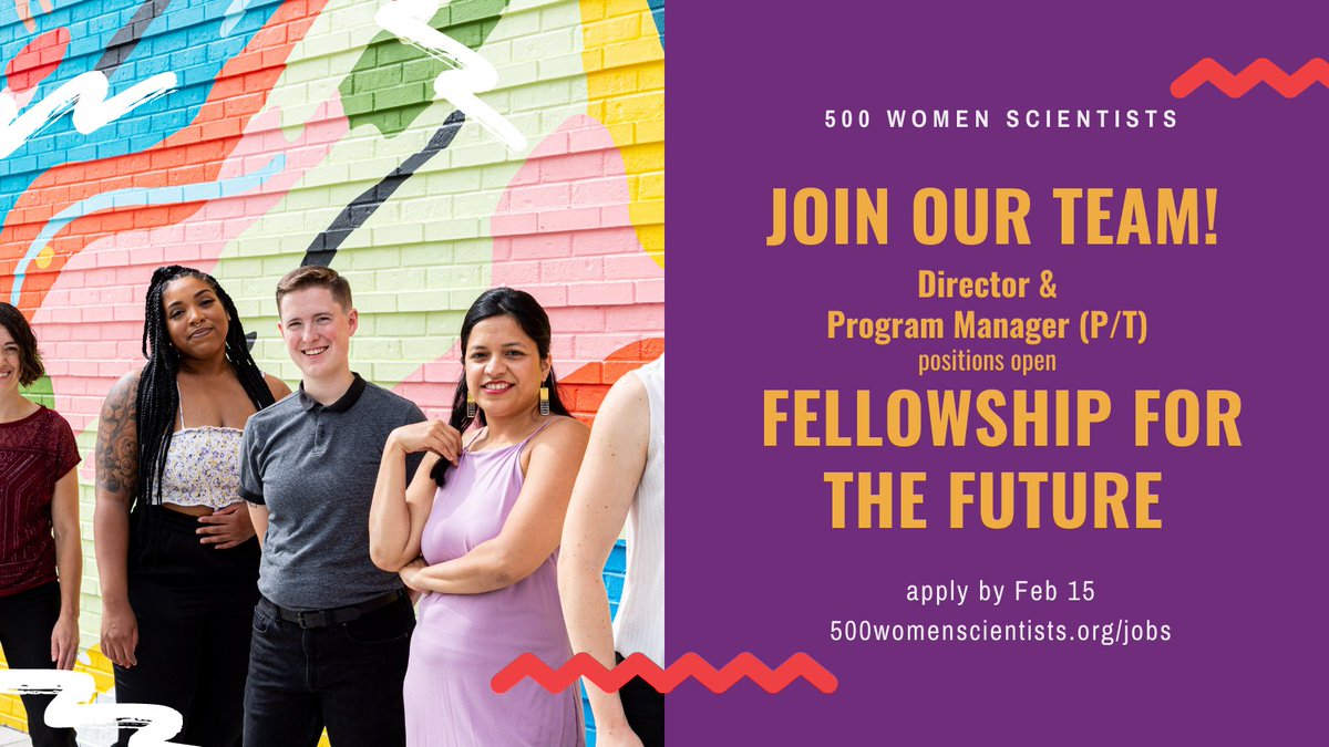 📣 Come work with us! 

We're now hiring a full-time Director and a part-time Program Manager for our Fellowship for the Future program, a two-year leadership award program that recognizes and amplifies the role of women of color in STEMM. Apply here: 500womenscientists.org/jobs