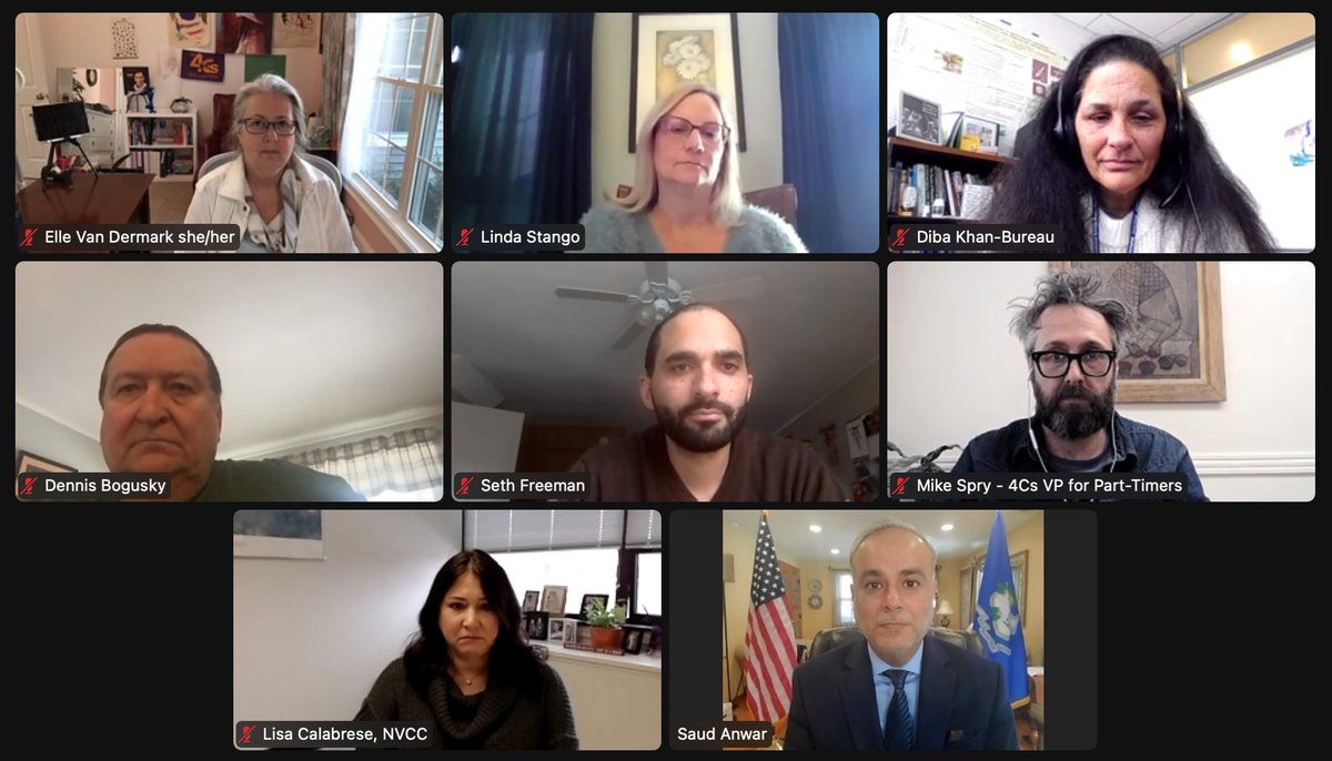 AFTCT's tweet photo. Happening now: #TechCollegeTeachers, @4CsSEIU1973 leaders, members hold virtual press briefing on demands for stricter #pandemic protocols to protect @CTStateEdu students, staff returning for spring semester. #SafeSemester @AFTUnion @AFTHigherEd @AFT_PE @SEIU @SEIUCT @Zoom https://t.co/MZab8E40hG