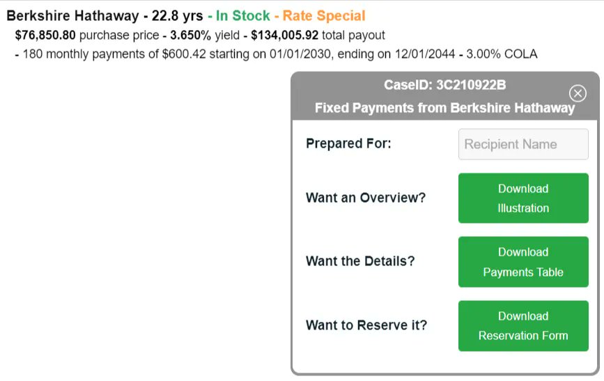 dcfannuities's tweet image. Featured #DCFIncomePayments
Berkshire Hathaway - 22.8 yrs - In Stock - Rate Special
$76,850.80 purchase price - 3.650% yield - $134,005.92 total payout

CaseID: 3C210922B

Get details and reserve here: buff.ly/3rrOL6c

#RetirementIncome #DeferredIncome #Retirement