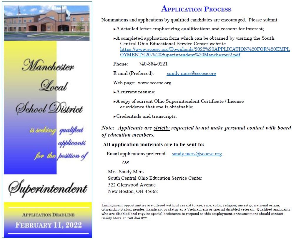 Job Application - Manchester Local School District Superintendent