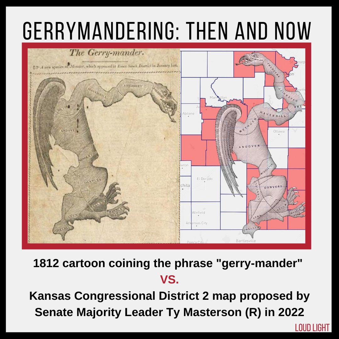 In 1812 the "gerrymander" was coined to describe a bizarre district drawn to give a political party power instead of voters.

Today, the KS House &amp; Senate will begin hearings on new congressional maps which includes this Republican proposal for Congressional District 2. #ksleg