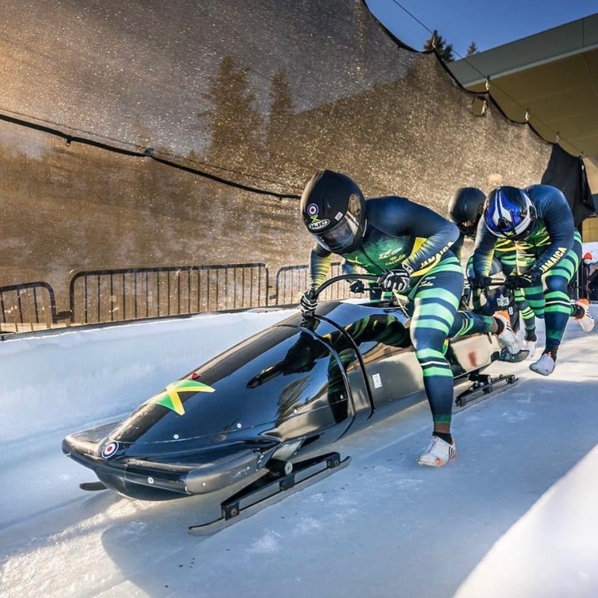 CBCOlympics's tweet photo. Feel the Rhythm! Feel the Rhyme! Get on up, it's bobsled time! 🇯🇲 

The Jamaican four-man bobsled team is headed to the Winter Olympics for the first time since Nagano 1998 

📸: @TeamJA876 https://t.co/uJGY9YX6FF