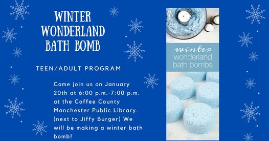 Don't forget that we are making bath bombs tonight at 6:00-7:00! You will get an extra prize slip for the adult reading program for attending. 🙂